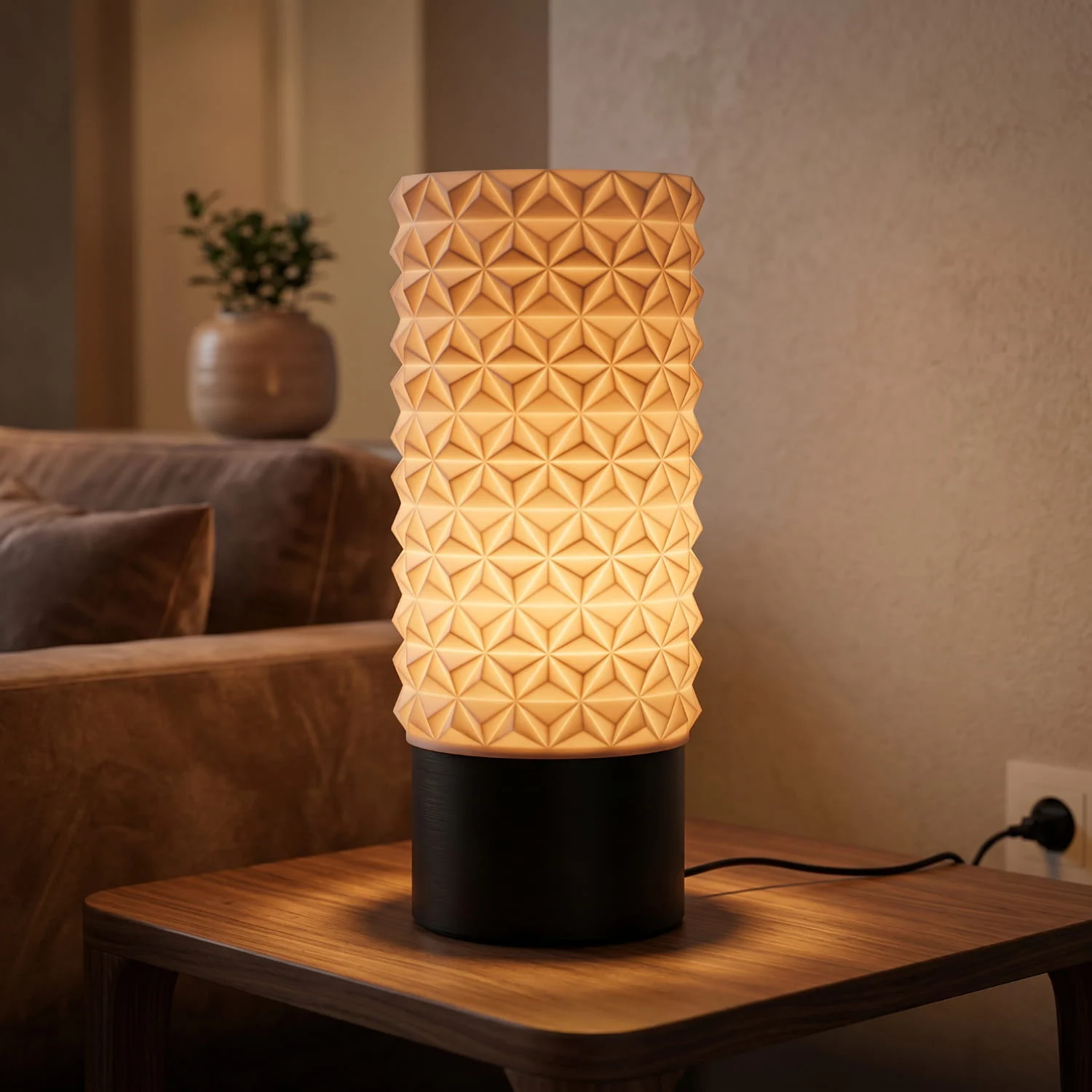 Geometric Glow lampa bež visoko postolje